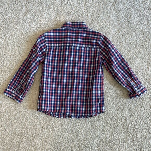 EUC Mayoral Baby Boy Long Sleeve Checkered Red Blue White Plaid Shirt Sz. 24 M - Picture 2 of 3